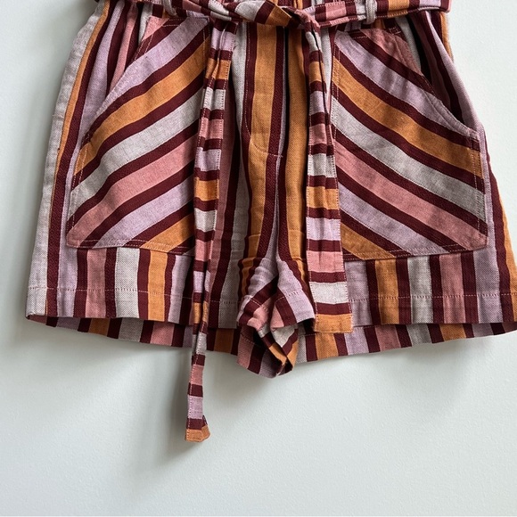 Anthropologie Red Pink Combo Belted Stripe Cotton Shorts $68 Boho hippie beach - Picture 6 of 12